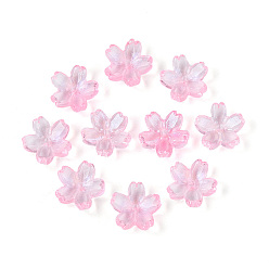 Бледно-Розовый Расписные прозрачные стеклянные шапочки для запекания, 5-лепестков цветка, с блеском порошок, розовый жемчуг, 12~12.5x4.5~5 мм, отверстие : 1.2~1.4 мм, Около 1750 шт / 1000 г