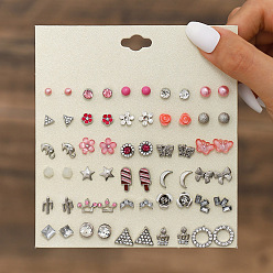 Светло-Вишневый 30пары комплектов серег-гвоздиков из сплава и пластика с имитацией жемчуга и страз, платина, светло-вишневый, 108x115 мм