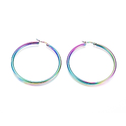 Rainbow Color Серьги из 304 нержавеющей стали, гипоаллергенные серьги, Кольцевая форма, Радуга цветов, 9 датчик, 58~59x55x3 мм, штифты : 0.7x1 мм