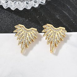 Настоящее золото 18K Серьги-гвоздики из латуни с микропаве из кубического циркония для женщин, вентилятор, стойки покрытие, долговечный, без свинца и без кадмия, реальный 18 k позолоченный, 17x17 мм