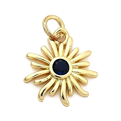 Синий Солнце латунных микро проложить Цирконом подвески, стойки покрытие, долговечный, без кадмия и без свинца, золотые, с целью перехода в кольце, синие, 15x14x2.5 мм, отверстие : 3.3 мм