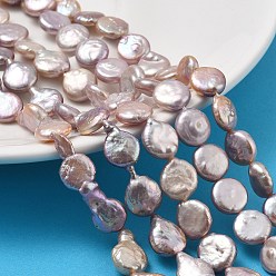 Розово-Коричневый Натуральный жемчуг в стиле барокко кеши, культивированный пресноводный жемчуг, плоско-круглые, класс 5, розово-коричневый, 9~10x3.5~5 мм, отверстие : 0.6 мм, около 34~38 шт / нитка, 14.72~15.16'' (37.4~38.5 см)