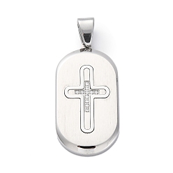 Нержавеющая Сталь Цвет 304 микро нержавеющей стали прокладывать Цирконом подвески, прямоугольник с поперечными прелести, цвет нержавеющей стали, 38.5x20x3.5 мм, отверстие : 7x4.5 мм