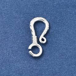 Silver Brass Hooks, Rack Plating, Silver, 19x8.5x2.5mm, Hole: 3.5mm