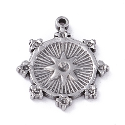Edelstahl Farbe Anlaufgeschützt 304 Edelstahlanhänger Strass-Cabochons, flach rund mit Stern, Edelstahl Farbe, 16.5x14.5x1.5 mm, Bohrung: 1 mm, fit für 1.2 mm und 0.7 mm Strass