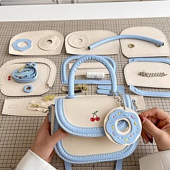 Небесно-голубой Наборы для изготовления женских сумок через плечо с подвесками в виде пончиков из искусственной кожи своими руками, подарок на день святого валентина девушке, голубой, 19x14x8 см
