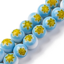 Светло-Голубой Handmade millefiori lampwork beads strands, круглые, Небесно-голубой, 8 мм, отверстие : 0.7 мм, около 48 шт / нитка, 14.37'' (36.5 см)