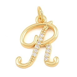 Letter R Brass Micro Pave Clear Cubic Zirconia Pendants, Letter Charms, Cadmium Free & Lead Free, Real 18K Gold Plated, Letter R, 17.5x13x2mm, Hole: 5mm