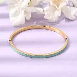 Turquoise 304 Stainless Steel Enamel Hinged Cuff Bangles for Women, Ion Plating(IP), Real 18K Gold Plated, Turquoise, Inner Diameter: 1.97x2.36 inch(5x6cm)