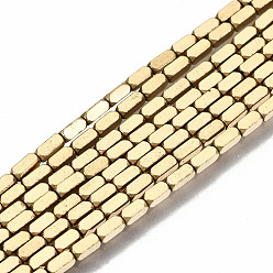 Real 18K Gold Plated Electroplate Non-magnetic Synthetic Hematite Beads Strands, Cuboid, Real 18K Gold Plated, 3x1.5x1.5mm, Hole: 0.8mm, about 132~134pcs/strand, 15.98 inch~16.14 inch(40.6cm~41cm)