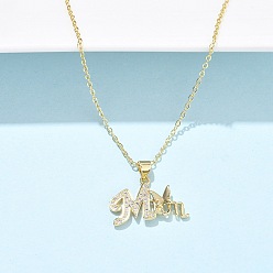 Настоящее золото 18K День матери латунные микропаве прозрачные кубические цирконии подвески ожерелья для женщин, слово мон с бабочкой, реальный 18 k позолоченный, 16.65 дюйм (42.3 см)