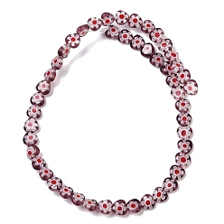 Темно-Красный Handmade millefiori lampwork beads strands, сердце, темно-красный, 6.5~7.5x8x3~3.5 мм, отверстие : 0.6 мм, около 48 шт / нитка, 12.99''~13.23'' (33~33.6 см).