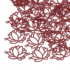 Красный 430 соединительные звенья нержавеющие, окрашеные, гравированные металлические украшения, лотос, красные, 14x22.5x0.5 мм, отверстие : 1.2 мм