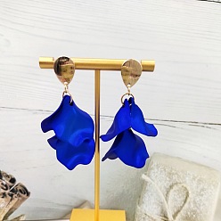 Синий Серьги-гвоздики из сплава с лепестками и кисточками, золотые, синие, 58x34 мм