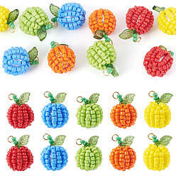 (52) Непрозрачная лаванда 10шт 5 стили стеклянные бисерные подвески в виде фруктов, с 304 штифтами из нержавеющей стали с плоской головкой и акриловыми и стеклянными жемчужными бусинами, разноцветные, 21.5x15 мм, отверстие : 2 мм, 2 шт / стиль