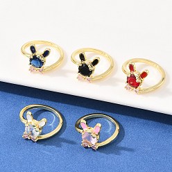 (52) Непрозрачная лаванда Женские кольца-манжеты с зайчиками и бантами из латуни с микропаве из кубических цирконий, с эмалью, стойки покрытие, долговечный, без свинца и без кадмия, реальный 18 k позолоченный, разноцветные, внутренний диаметр: 18 мм