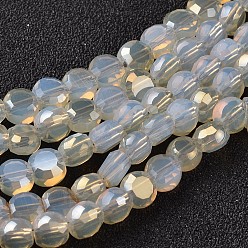 Лазурный Гальванические стеклянные бусины, имитация нефрита, с половиным покрытием цвета радуги, плоско-круглые, граненые, лазурный, 5~6x4 мм, отверстие : 1 мм, около 72 шт / нитка, 15 дюйм