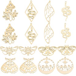 Золотой 16 шт 8 стиль 201 подвески из нержавеющей стали, лазерная резка, гриб и жук и бабочка, золотые, 18~45x18~36x1 мм, отверстие : 1.5~1.6 мм, 2 шт / стиль
