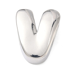 Letter V Латунные бусины с инициалами, платина, долговечный, стойки покрытие, без свинца и без кадмия, Буква V, 21.5x17.5x7 мм, отверстие : 8.5x3.5 мм