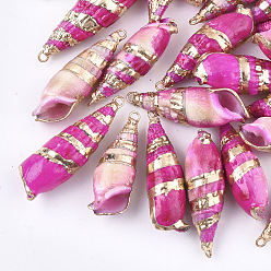 Темно-Розовый Окрашенные распылением и гальванические спиральные подвески, с железной фурнитурой, золотой свет, темно-розовыми, 41~53x14~16x13~15 мм, отверстие : 2 мм