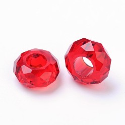 Red Glass European Beads, Large Hole Beads, No Metal Core, Rondelle, Red, 14x8mm, Hole: 5mm
