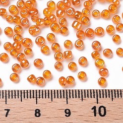 Orange Glass Seed Beads, Trans. Colours Lustered, Round, Orange, 3mm, Hole: 1mm, about 10000pcs/pound