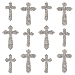 Crystal 12Pcs 2 Styles Cross Hotfix Rhinestone (Hot Melt Adhesive On The Back), Iron on Patches, Rhinestone Trimming, Crystal, 50~70mm, 6pcs/style