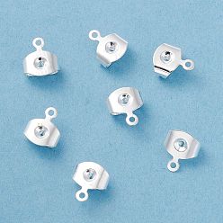 Посеребрённый Латунные гайки, спинки для серьги, с петлей, долговечный, 925 серебро покрытием, 8.3x7x3.7 мм, отверстие : 0.8 мм