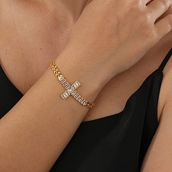 Белый Элегантные латунные браслеты-цепочки в европейском и американском стиле с листьями, браслеты с крестом из кубического циркония для женщин, золотые, белые, внутренний диаметр: 7-1/8 дюйм (18 см)