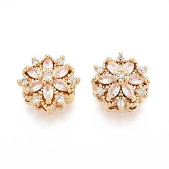 Настоящее золото 18K Латунные микро проложить кубического циркония бусы, цветок, реальный 18 k позолоченный, 13x13x7 мм, отверстие : 1.6~1.8 мм