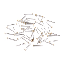 Golden & Stainless Steel Color 304 Stainless Steel Stud Earring Findings, with Brass Flat Pad Earring Post, Flat Round, Golden & Stainless Steel Color, 2x0.4mm, Pin: 0.7mm