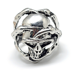 Antique Silver Alloy Finger Rings, Skull, Size 11, Antique Silver, 21mm