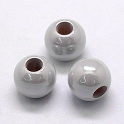 Silver ABS Plastic Imitation Pearl European Beads, Large Hole Rondelle Beads, Pearlized, Silver, 13.5x12mm, Hole: 5mm, about 400pcs/bag
