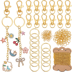Oro Kits de fabricación de decoración de colgantes diy, incluye llaveros de hierro partido, cadenas de hierro retorcidas, carretes vacíos de plástico, anillos de cobre amarillo del salto, dorado, 25 mm, diámetro interior: 21 mm