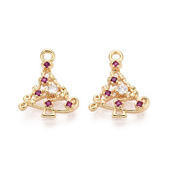 Камелия Латунные микро проложить кубического циркония прелести, рождественская елка, долговечный, без никеля , реальный 18 k позолоченный, камелия, 15x12x2.5 мм, отверстие : 1.4~1.5 мм