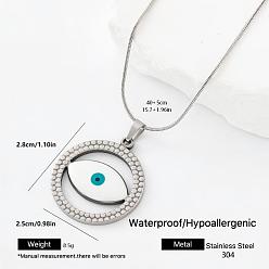 Blanco 304 Collares con colgante de ojo turco de acero inoxidable esmaltado para mujer, color acero inoxidable, blanco, 15.75 pulgada (40 cm)