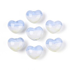 Светлый Стально-синий Прозрачные акриловые бусины ручной работы, сердце, с золотой порошок блеск, светло-стальной синий, 18x22.5x15 мм, отверстие : 3 мм