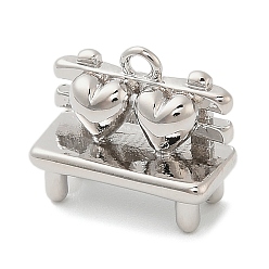 Платина Латунные подвески, стул с подвесками в виде сердечек, платина, 11x13x6 мм, отверстие : 1.4 мм