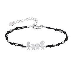 Нержавеющая Сталь Цвет 304 из нержавеющей стали ссылка браслеты, Браслеты из вощеного шнура, плетеные для женщин, семья, цвет нержавеющей стали, 6.30 дюйм (16 см)