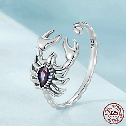 Серебро Скорпион 925 кольца-манжеты из стерлингового серебра с кубическими цирконами для женщин, серебряные, Скорпион: 19 мм, внутренний диаметр: регулируемый