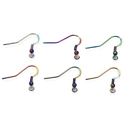 Rainbow Color Ion Plating(IP) 304 Stainless Steel French Earring Hooks, Flat Earring Hooks, Ear Wire, with Beads and Horizontal Loop, Rainbow Color, 19x22mm, Hole: 2mm, 22 Gauge, Pin: 0.6mm, bead: 3mm