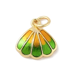 Зеленый Подвески в форме ракушек из латуни с эмалью, с прыжковых колец, стойки покрытие, долговечный, без свинца и без кадмия, реальный 18 k позолоченный, зелёные, 12.5x12.5x3.5 мм, отверстие : 3.5 мм