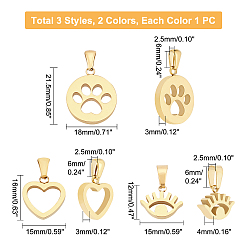 Golden & Stainless Steel Color Unicraftale 6Pcs 6 Style 304 Stainless Steel Pendants, Manual Polishing, Mixed Shapes, Golden & Stainless Steel Color, 1pc/style
