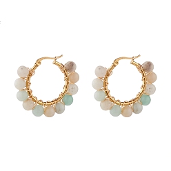 Flower Amazonite Круглые большие серьги-кольца из амазонитовой проволоки с натуральным цветком для женщин, золотые, 32.5~33.5x36.5~37.5x6.3 мм, штифты : 0.7x0.9 мм