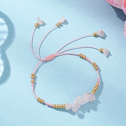 Розовый Кварц Браслеты из плетеных бусин с натуральным розовым кварцем и круглыми бусинами рокайль из Миюки, внутренний диаметр: 1-3/8~2-7/8 дюйм (3.45~7.4 см)