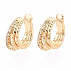 Настоящее золото 18K Латунные серьги-манжеты из прозрачного кубического циркония, тройной с-образный, реальный 18 k позолоченный, 16x13x6.5 мм