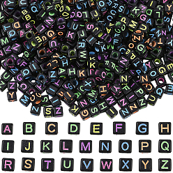 (52) Непрозрачная лаванда 1000 непрозрачные акриловые бусины, горизонтальное отверстие, куб со случайной начальной буквой, разноцветные, 6x6x6 мм, отверстие : 3.5 мм