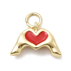 Красный Латунь эмаль подвески, жест сердце, стойки покрытие, долговечный, без кадмия и без свинца, реальный 18 k позолоченный, с целью перехода в кольце, красные, 10x15x4 мм, отверстие : 3.2 мм