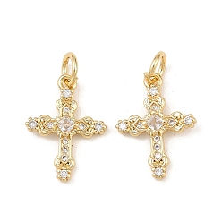Настоящее золото 18K Латунные микро проложить кубического циркония подвески, крестик, без кадмия и без свинца, стойки покрытие, долговечный, с целью перехода в кольце, реальный 18 k позолоченный, 15.5x11.5x2.5 мм, отверстие : 3.4 мм