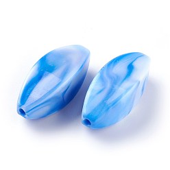 Deep Sky Blue Acrylic Imitation Gemstone Beads, Leaf, Deep Sky Blue, 30~30.5x10~15mm, Hole: 2.2mm, about 177pcs/500g